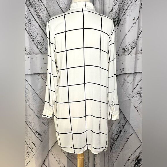 H&M White Long Tunic Top, Shirt Windowpane 10 - Picture 2 of 7